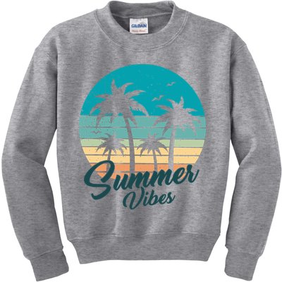 Summer Vibes Retro Sunset Vintage Palm Tree Kids Sweatshirt