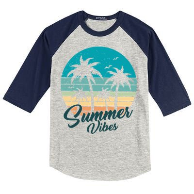 Summer Vibes Retro Sunset Vintage Palm Tree Kids Colorblock Raglan Jersey