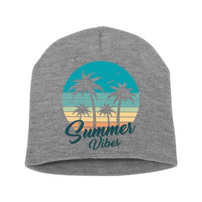 Summer Vibes Retro Sunset Vintage Palm Tree Short Acrylic Beanie
