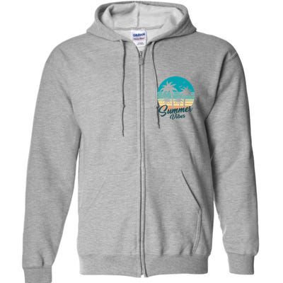 Summer Vibes Retro Sunset Vintage Palm Tree Full Zip Hoodie