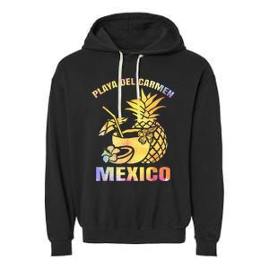 Summer Vacation Retro Sunset Mexico Playa Del Carmen Beach Garment-Dyed Fleece Hoodie