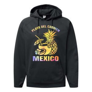 Summer Vacation Retro Sunset Mexico Playa Del Carmen Beach Performance Fleece Hoodie