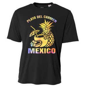 Summer Vacation Retro Sunset Mexico Playa Del Carmen Beach Cooling Performance Crew T-Shirt