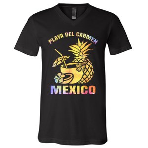 Summer Vacation Retro Sunset Mexico Playa Del Carmen Beach V-Neck T-Shirt