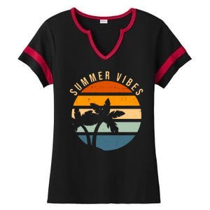 Summer Vibes Retro Sunset Tropical Ladies Halftime Notch Neck Tee