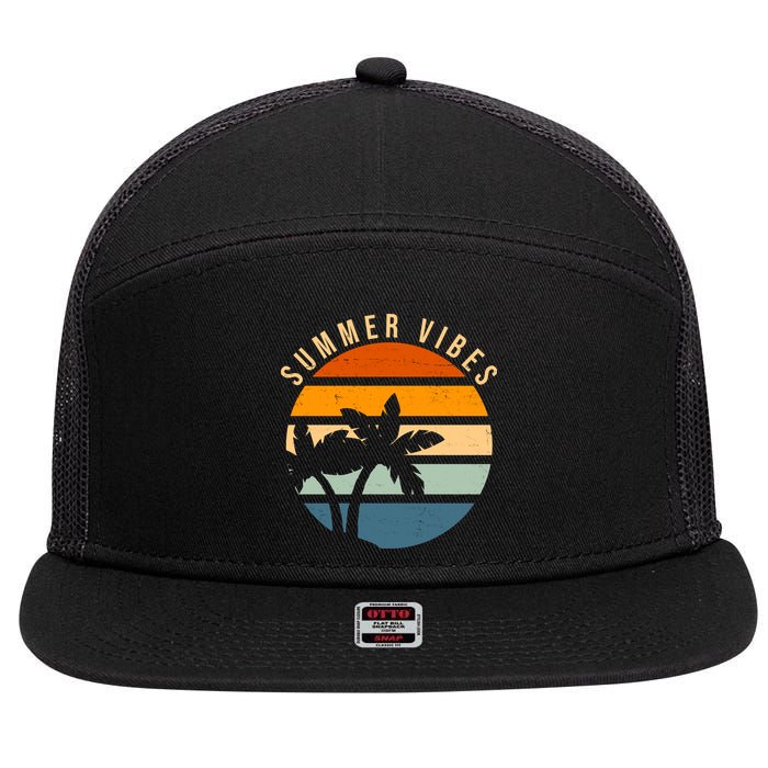 Summer Vibes Retro Sunset Tropical 7 Panel Mesh Trucker Snapback Hat