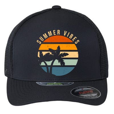 Summer Vibes Retro Sunset Tropical Flexfit Unipanel Trucker Cap