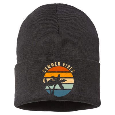 Summer Vibes Retro Sunset Tropical Sustainable Knit Beanie