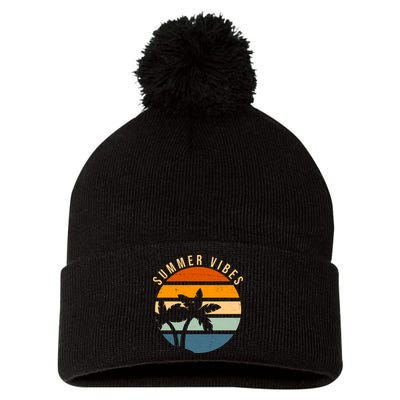 Summer Vibes Retro Sunset Tropical Pom Pom 12in Knit Beanie