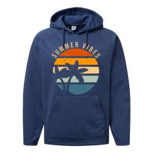 Summer Vibes Retro Sunset Tropical Performance Fleece Hoodie