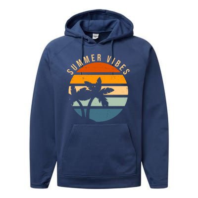 Summer Vibes Retro Sunset Tropical Performance Fleece Hoodie