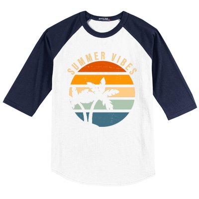 Summer Vibes Retro Sunset Tropical Baseball Sleeve Shirt