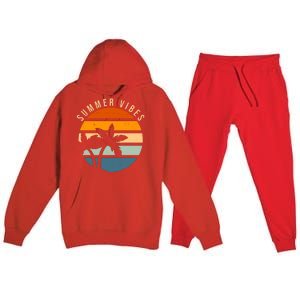 Summer Vibes Retro Sunset Tropical Premium Hooded Sweatsuit Set