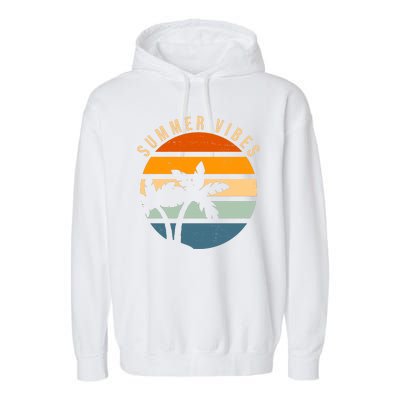 Summer Vibes Retro Sunset Tropical Garment-Dyed Fleece Hoodie