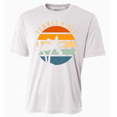 Summer Vibes Retro Sunset Tropical Cooling Performance Crew T-Shirt