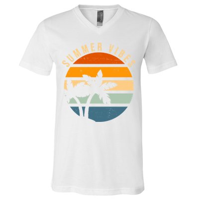 Summer Vibes Retro Sunset Tropical V-Neck T-Shirt