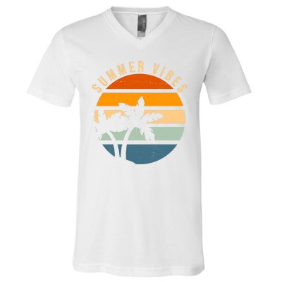 Summer Vibes Retro Sunset Tropical V-Neck T-Shirt