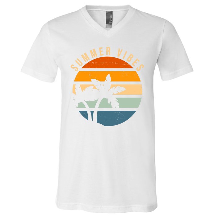 Summer Vibes Retro Sunset Tropical V-Neck T-Shirt