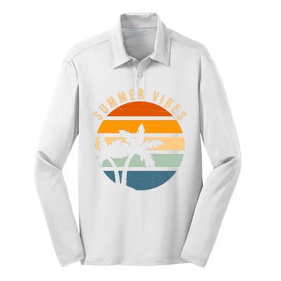 Summer Vibes Retro Sunset Tropical Silk Touch Performance Long Sleeve Polo