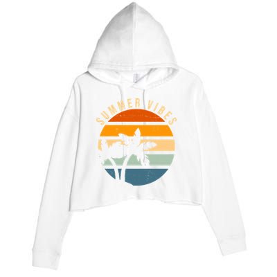 Summer Vibes Retro Sunset Tropical Crop Fleece Hoodie
