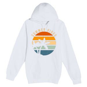 Summer Vibes Retro Sunset Tropical Premium Pullover Hoodie