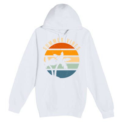 Summer Vibes Retro Sunset Tropical Premium Pullover Hoodie