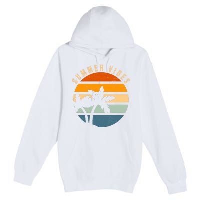 Summer Vibes Retro Sunset Tropical Premium Pullover Hoodie