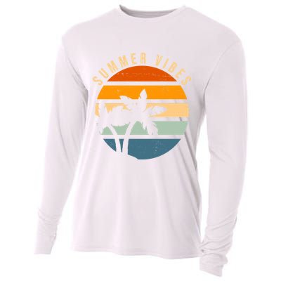 Summer Vibes Retro Sunset Tropical Cooling Performance Long Sleeve Crew
