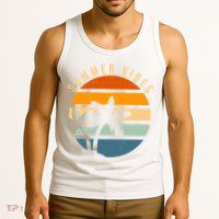 Summer Vibes Retro Sunset Tropical Tank Top