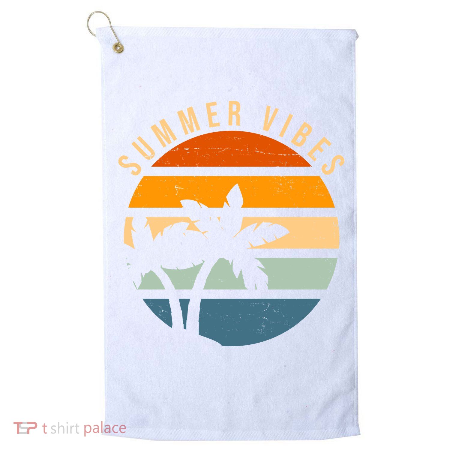 Summer Vibes Retro Sunset Tropical Golf Towel