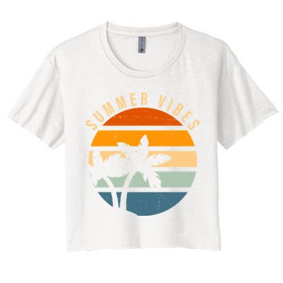 Summer Vibes Retro Sunset Tropical Crop Top