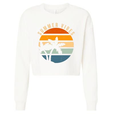 Summer Vibes Retro Sunset Tropical Cropped Pullover Crew