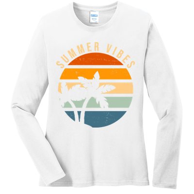 Summer Vibes Retro Sunset Tropical Ladies Long Sleeve Shirt