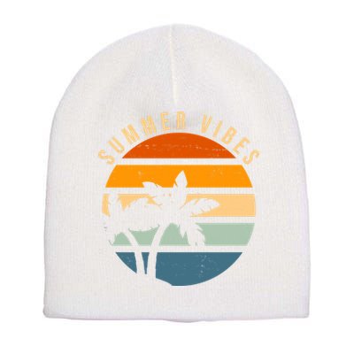 Summer Vibes Retro Sunset Tropical Short Acrylic Beanie
