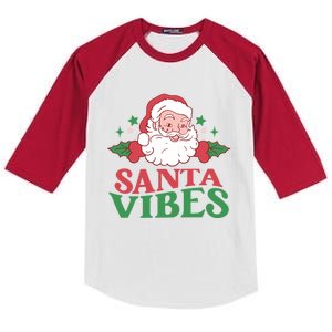 Santa Vibes Retro Christmas Holiday Xmas Pajama Boy Girl Gift Kids Colorblock Raglan Jersey