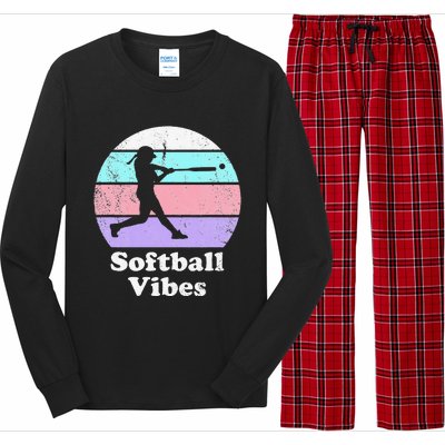 Softball Vibes Retro Vintage or 's Batter Long Sleeve Pajama Set