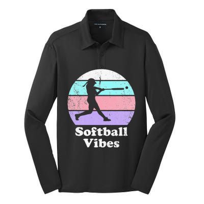 Softball Vibes Retro Vintage or 's Batter Silk Touch Performance Long Sleeve Polo