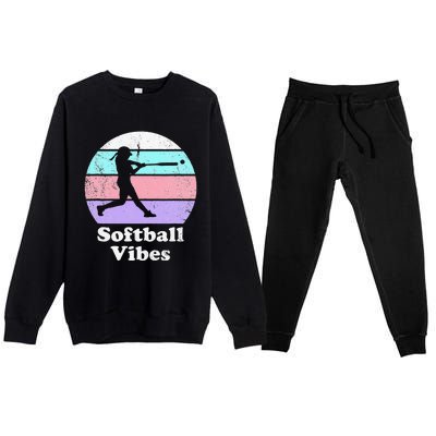 Softball Vibes Retro Vintage or 's Batter Premium Crewneck Sweatsuit Set