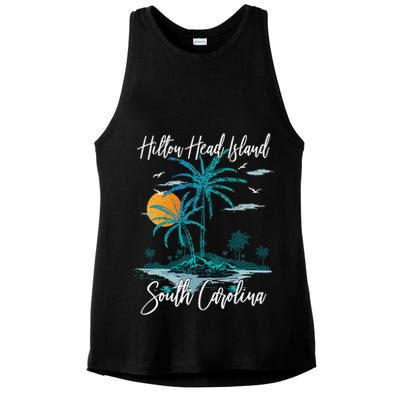 Summer Vacation Retro South Carolina Hilton Head Island Ladies PosiCharge Tri-Blend Wicking Tank