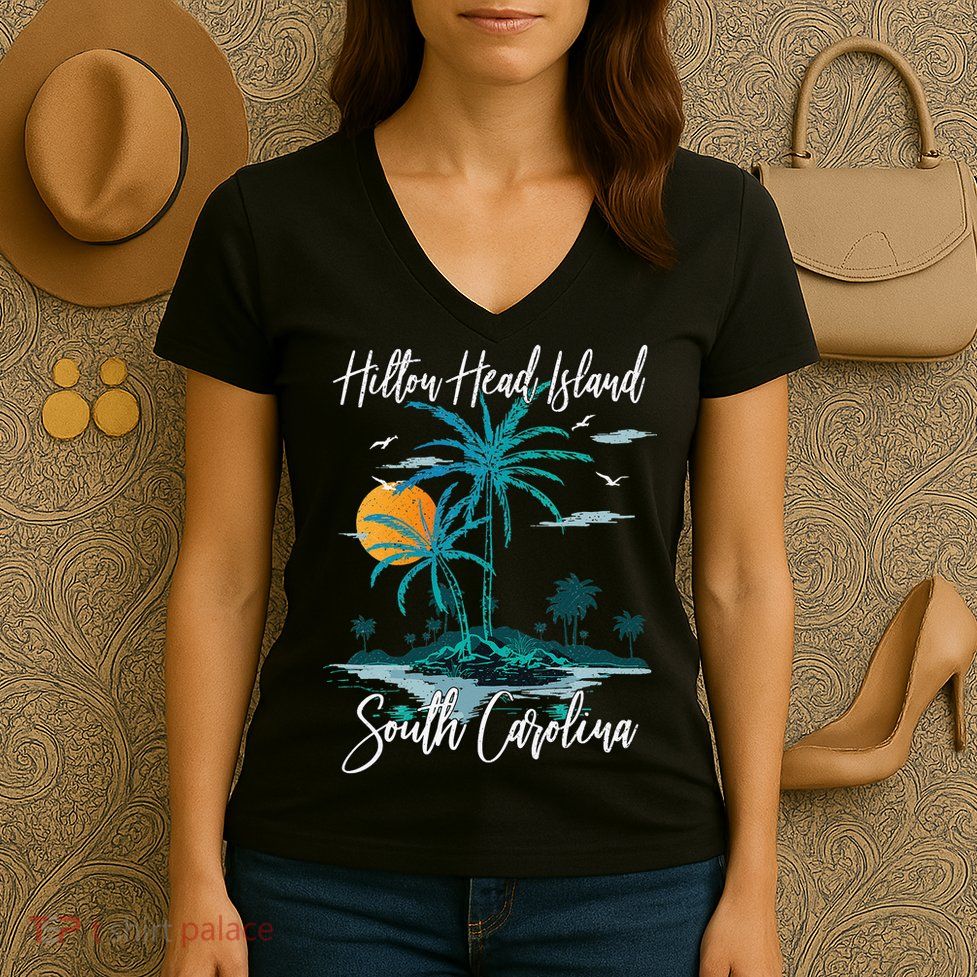 Summer Vacation Retro South Carolina Hilton Head Island Women's V-Neck T-Shirt
