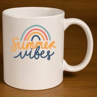 Summer Vibes Rainbow Cute 11oz C Handle Ceramic Mug