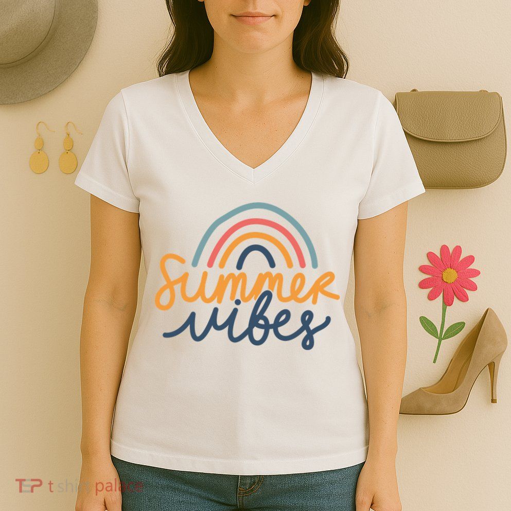 Summer Vibes Rainbow Cute Women's V-Neck T-Shirt