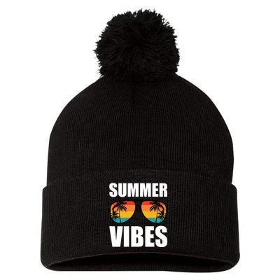 Summer Vibes Sunset Beach Tropical Pom Pom 12in Knit Beanie