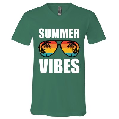 Summer Vibes Sunset Beach Tropical V-Neck T-Shirt