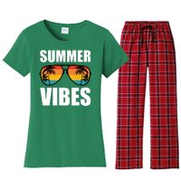 Summer Vibes Sunset Beach Tropical Women's Flannel Pajama Set