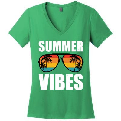 Summer Vibes Sunset Beach Tropical Women's V-Neck T-Shirt