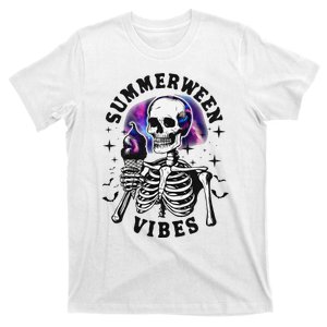 Summerween Vibes Skeleton Ice Cream Summer Halloween Party T-Shirt