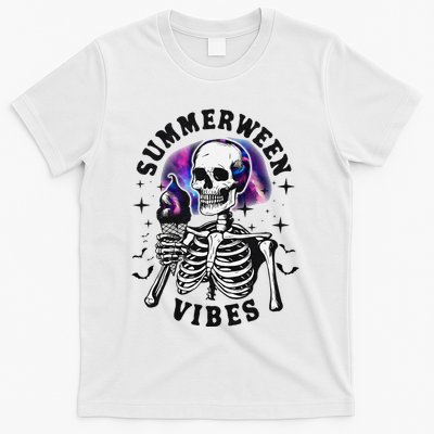 Summerween Vibes Skeleton Ice Cream Summer Halloween Party T-Shirt
