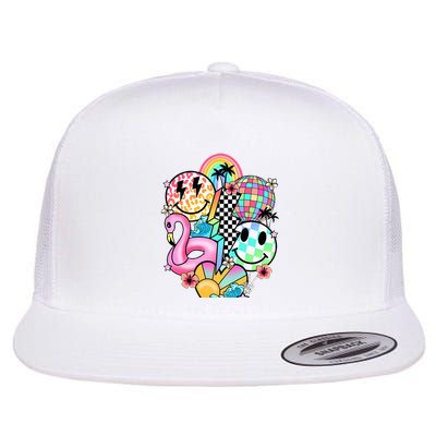 Summer Vibes Smile Face Hello Summer Flat Bill Trucker Hat