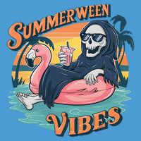 Summerween Vibes Skeleton Flamingo Float Summer Halloween Tie Dye Hoodie